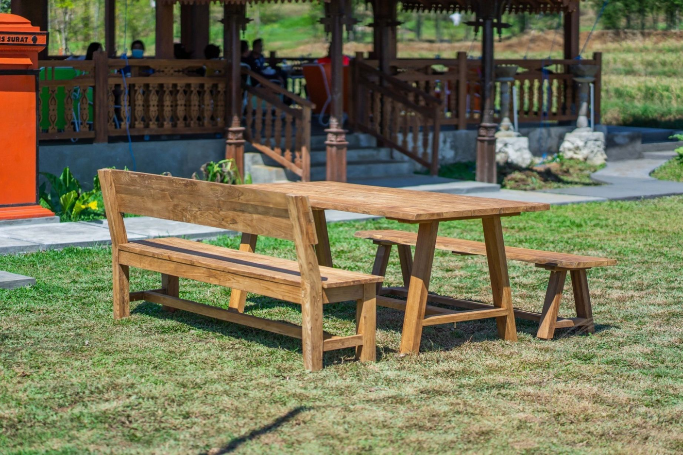 Teak Gartentisch Java 200 x 100 + Teak Gartenbank Java 200 + Teakholz Bank 200 Sandaran
