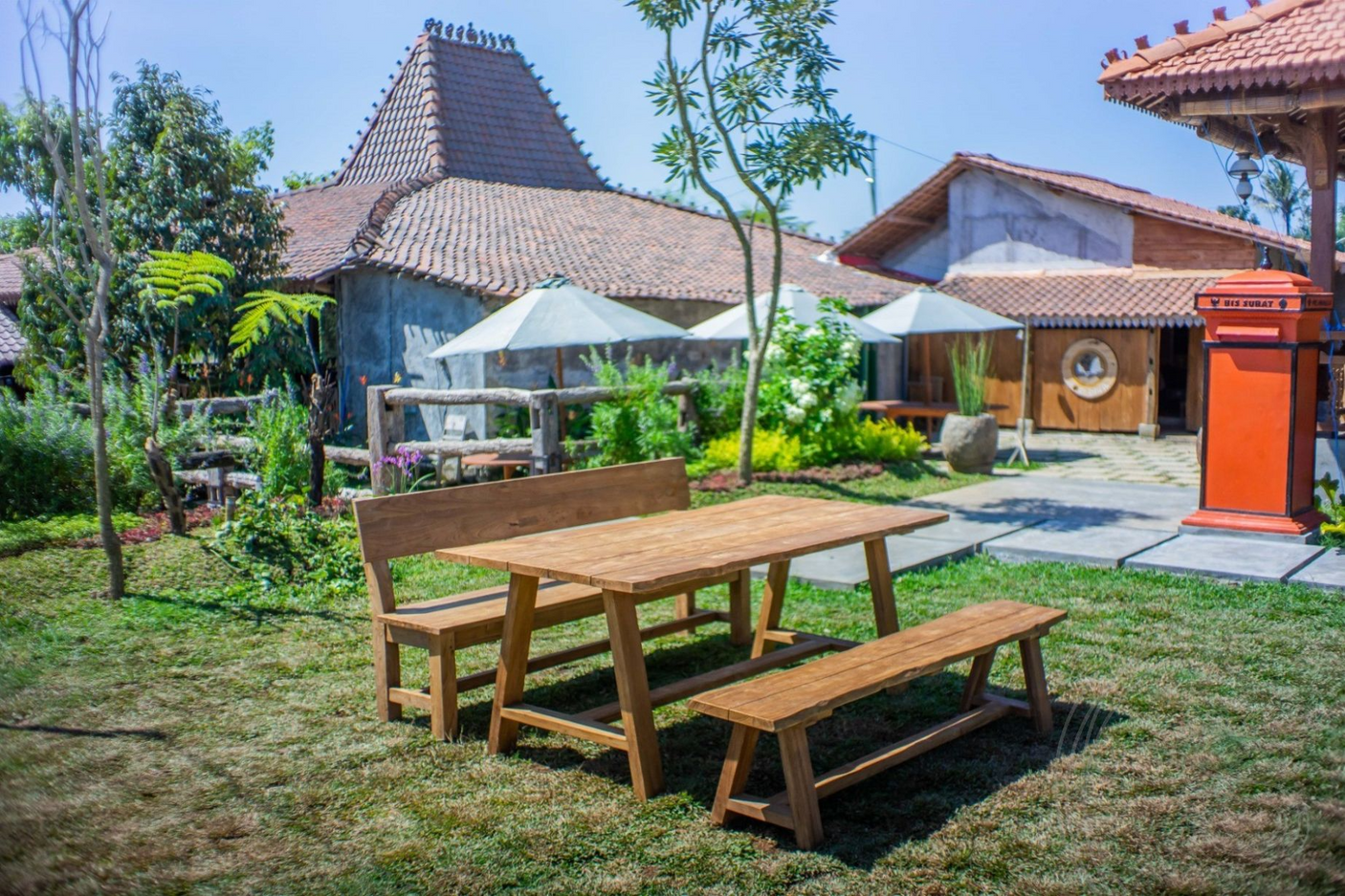 Teak Gartentisch Java 200 x 100 + Teak Gartenbank Java 200 + Teakholz Bank 200 Sandaran
