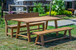 Teak Gartentisch Java 200 x 100 + Teak Gartenbank Java 200 + Teakholz Bank 200 Sandaran
