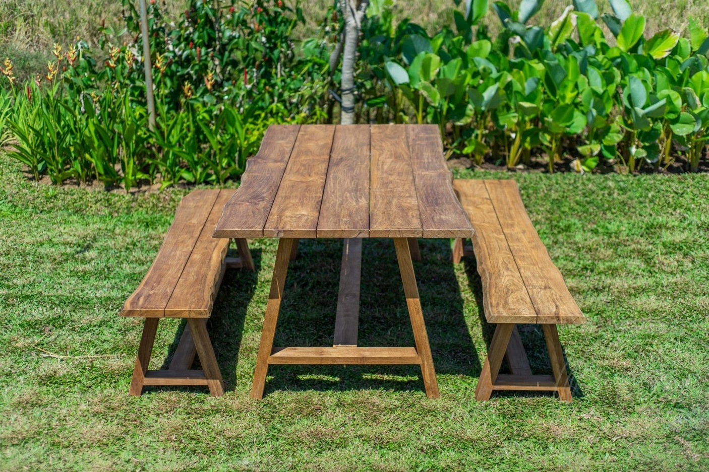 Teak Gartentisch Java 220 x 100 + 2 Teak Gartenbänke Java 220
