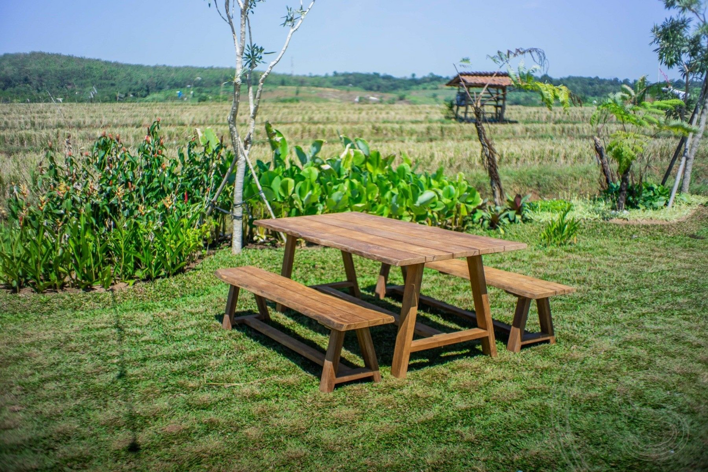Teak Gartentisch Java 220 x 100 + 2 Teak Gartenbänke Java 220
