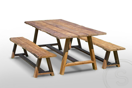 Teak Gartentisch Java 220 x 100 + 2 Teak Gartenbänke Java 220
