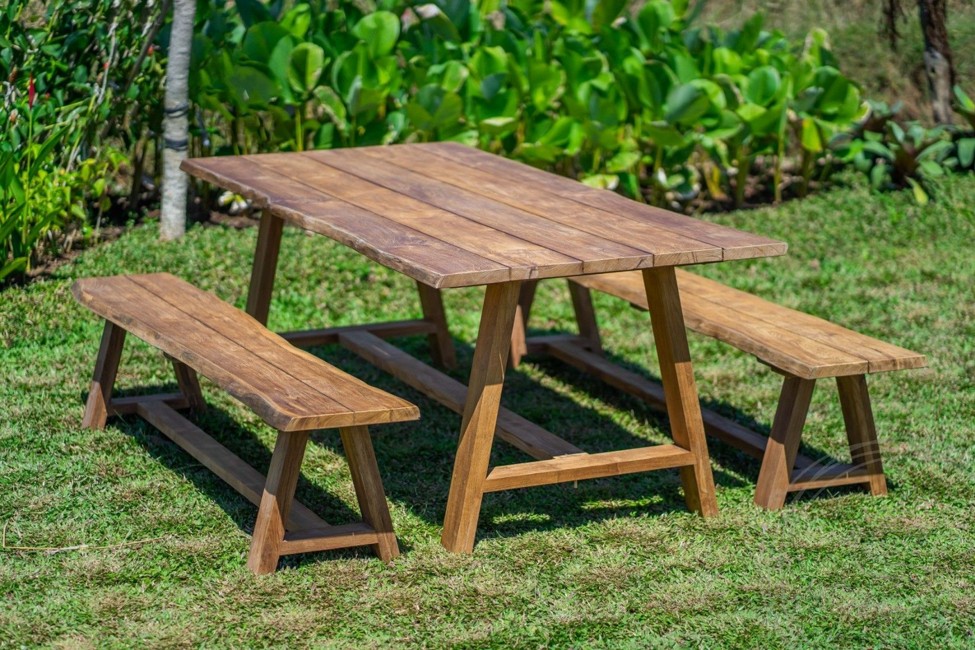 Teak Gartentisch Java 220 x 100 + Teak Gartenbank Java 220

