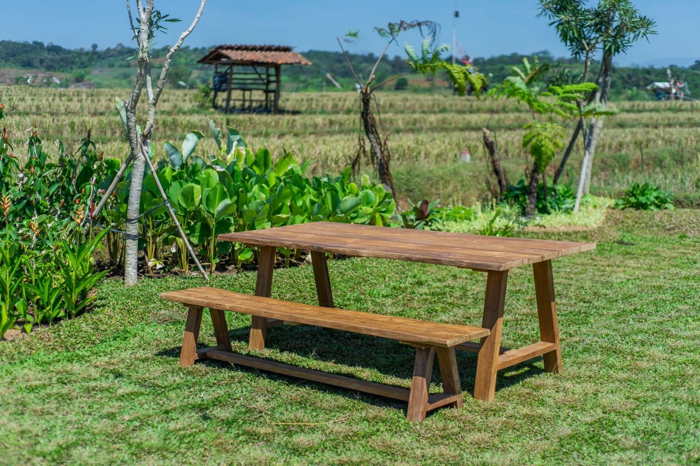 Teak Gartentisch Java 220 x 100 + Teak Gartenbank Java 220
