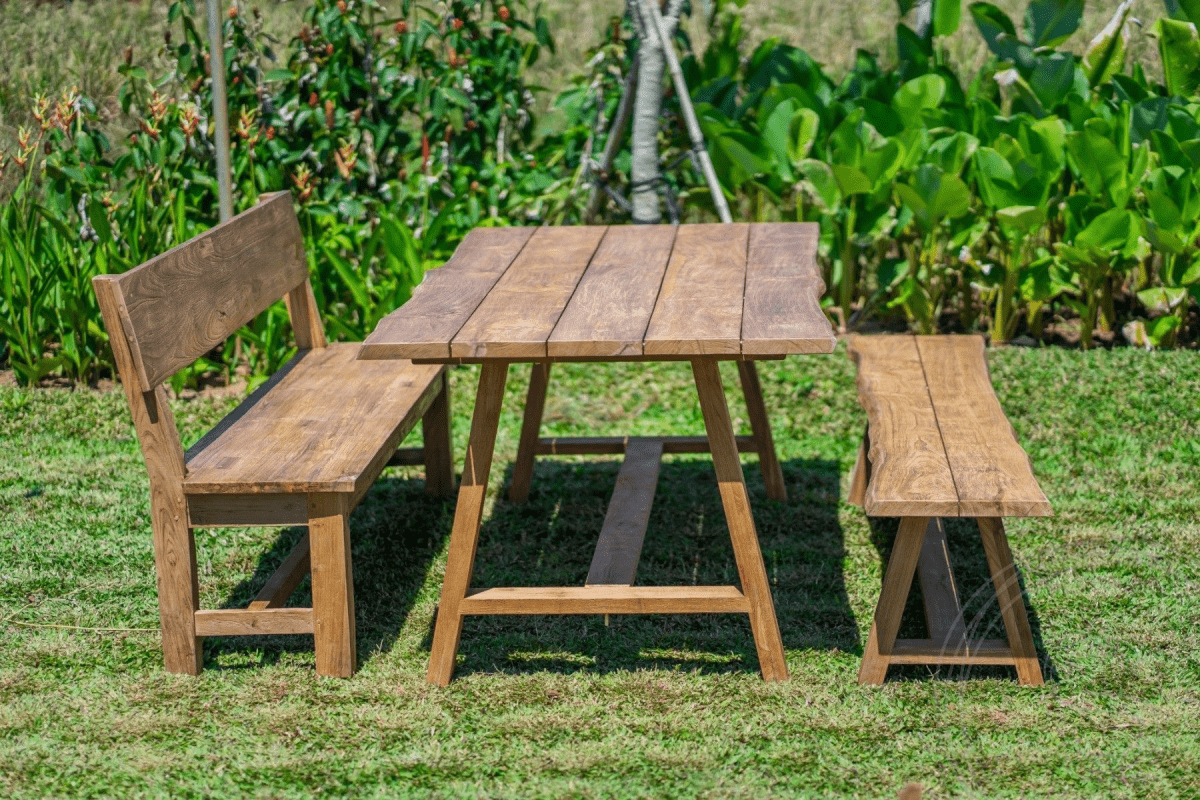 Teak Gartentisch Java 220 x 100 + Teak Gartenbank Java 220 + Teakholz Bank 200 Sandaran
