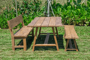 Teak Gartentisch Java 220 x 100 + Teak Gartenbank Java 220 + Teakholz Bank 200 Sandaran
