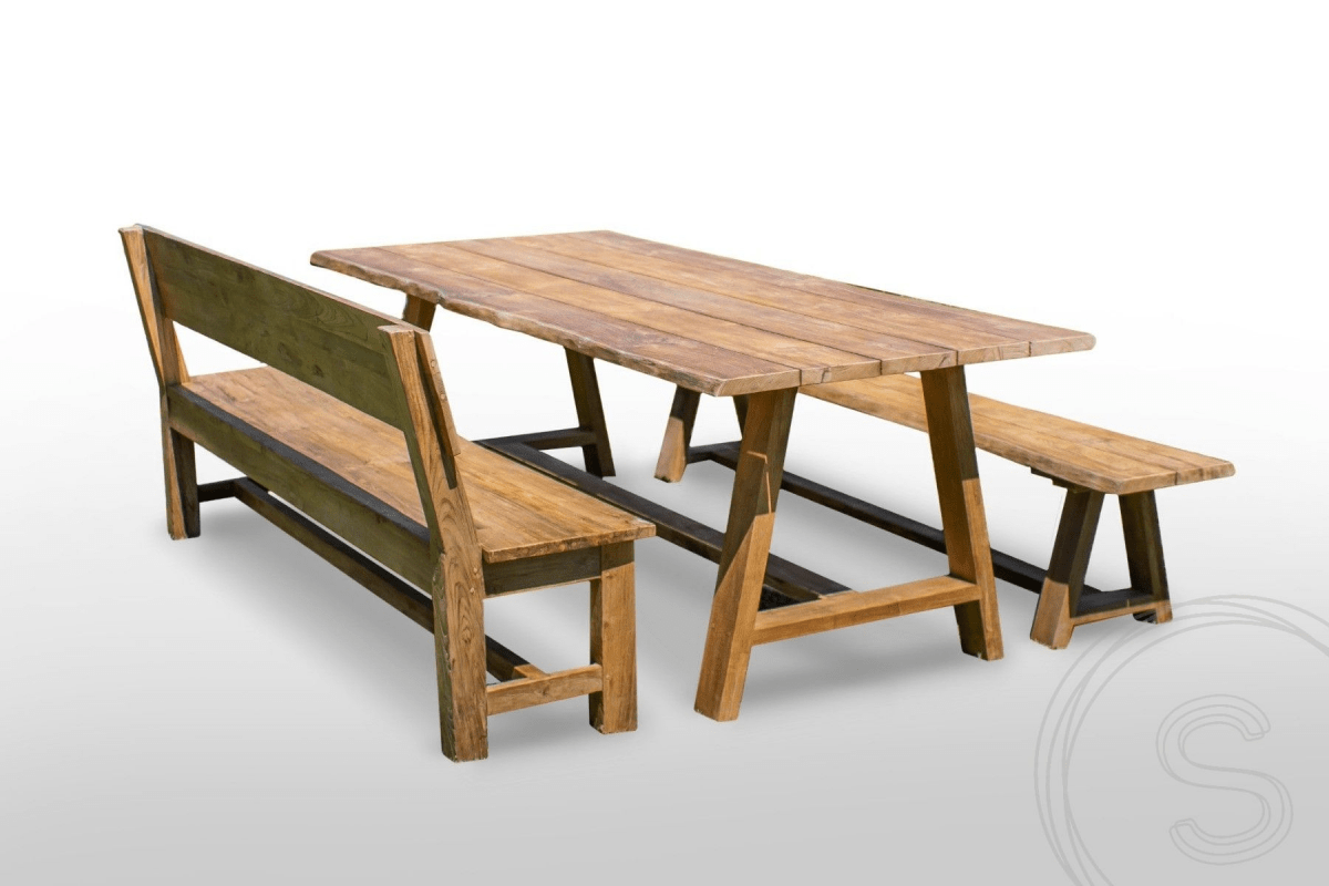 Teak Gartentisch Java 220 x 100 + Teak Gartenbank Java 220 + Teakholz Bank 200 Sandaran
