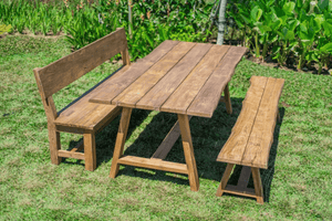 Teak Gartentisch Java 220 x 100 + Teak Gartenbank Java 220 + Teakholz Bank 200 Sandaran
