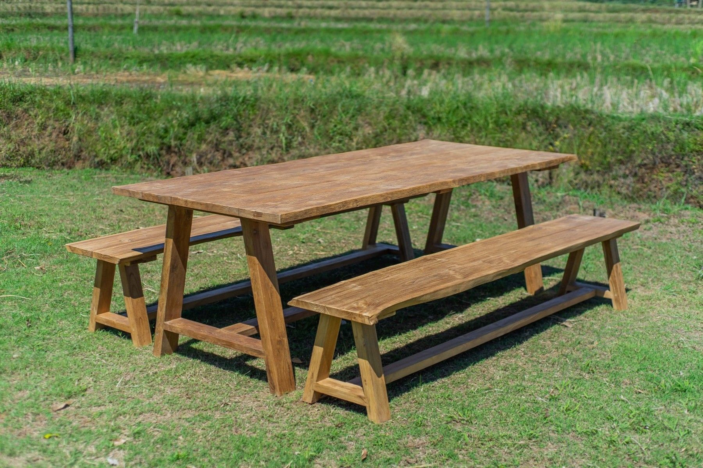 Teak Gartentisch Java 240 x 100 + 2 Teak Gartenbänke Java 240
