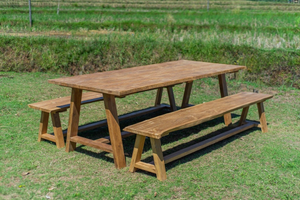 Teak Gartentisch Java 240 x 100 + 2 Teak Gartenbänke Java 240
