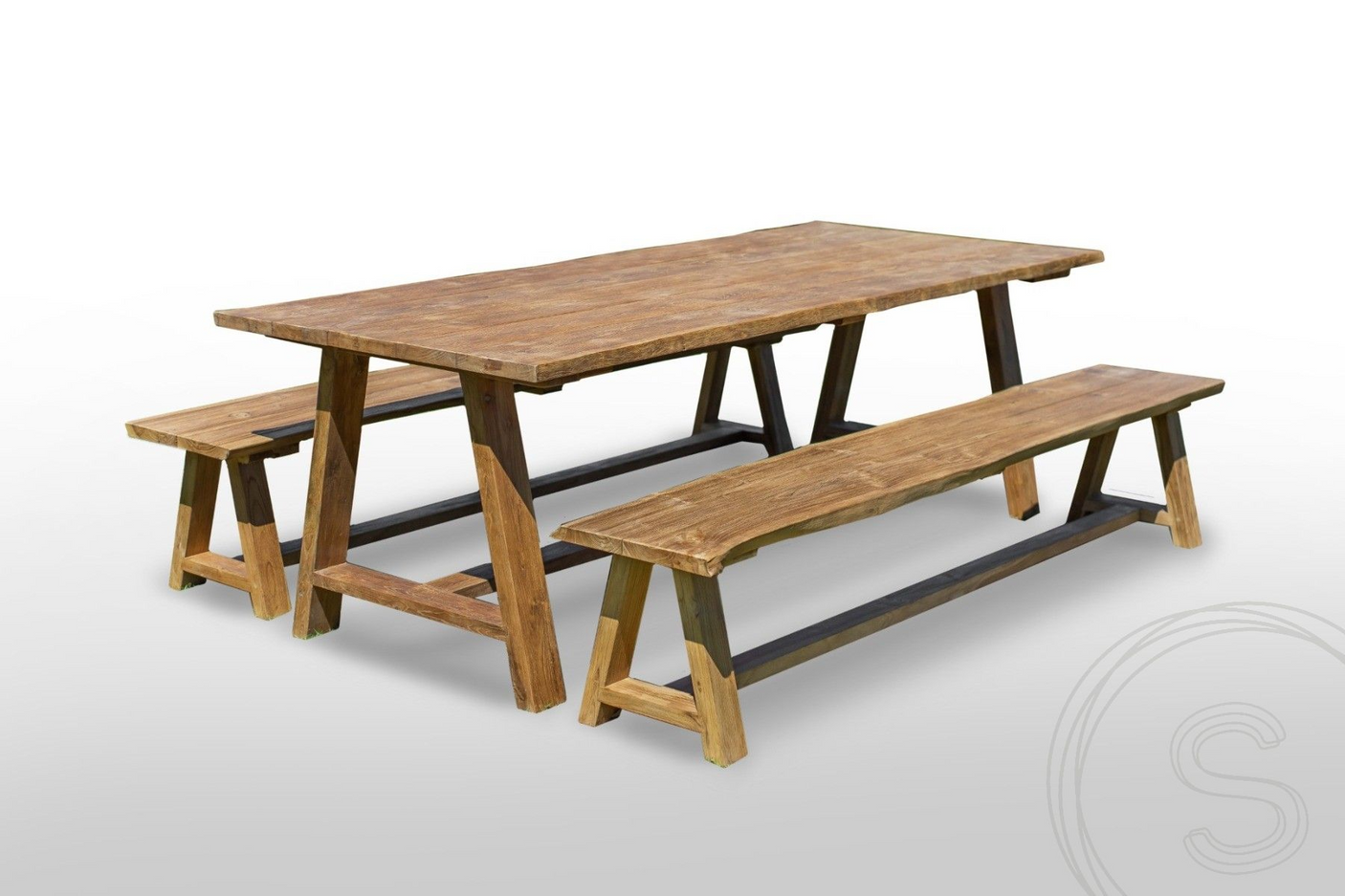Teak Gartentisch Java 240 x 100 + 2 Teak Gartenbänke Java 240
