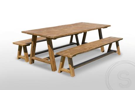 Teak Gartentisch Java 240 x 100 + 2 Teak Gartenbänke Java 240
