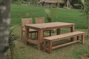 Teak Gartentisch Mammut 200cm + 2 Beaufort Stühle + Bank
