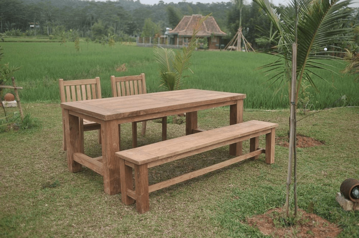 Teak Gartentisch Mammut 200cm + 2 Beaufort Stühle + Bank
