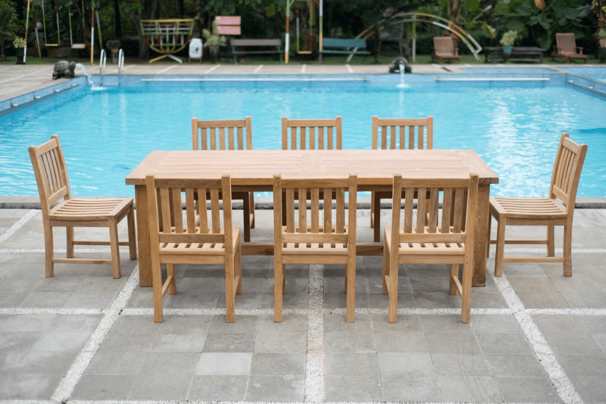Teak Gartentisch Mammut 250 + 8 Beaufort Stühle ohne Armlehne
