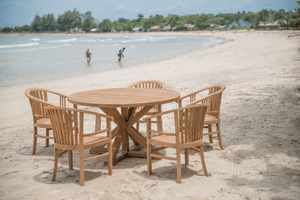 Runder Teak Gartentisch 140 + 5 Gartenstühle
