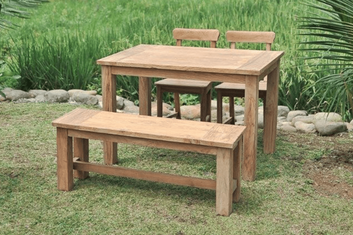 Teak Gartentisch 120x80cm + 2 Stühle + Bank