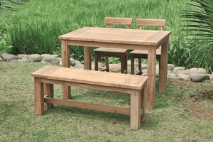 Teak Gartentisch 120x80cm + 2 Stühle + Bank