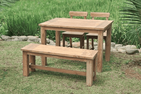 Teak Gartentisch 120x80cm + 2 Stühle + Bank