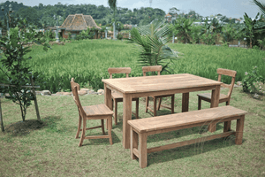 Teak Gartentisch 140x90cm + 4 Stühle + Bank