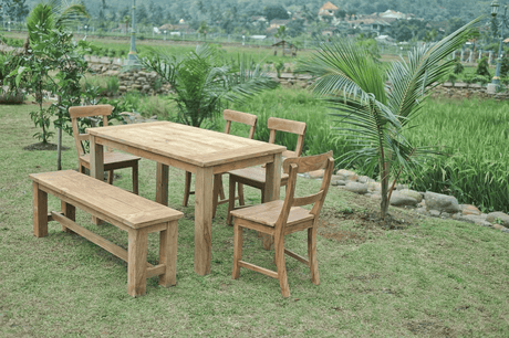 Teak Gartentisch 140x90cm + 4 Stühle + Bank