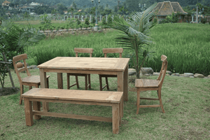 Teak Gartentisch 140x90cm + 4 Stühle + Bank