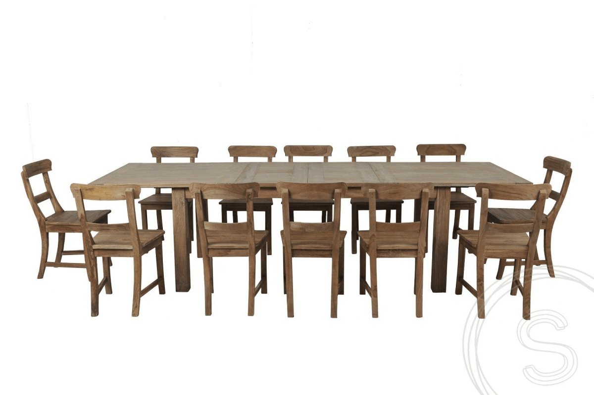 Teak Tisch Ausziehbar 200-250-300x100 + 12 Stühle
