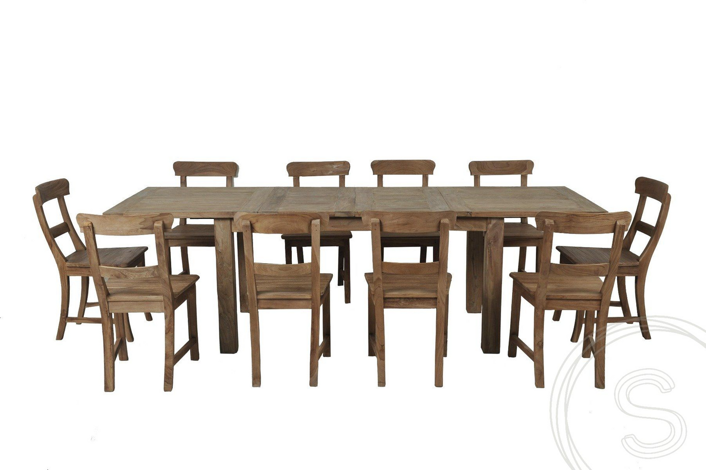 Teak Tisch Ausziehbar 160-210-260x90 + 10 Stühle