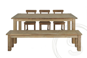 Teak Tisch Rustikal 200x100 + 3 Stühle + Bank