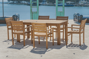 Teak Gartentisch 180 x 90 + 6 Gartenstühle Stacking
