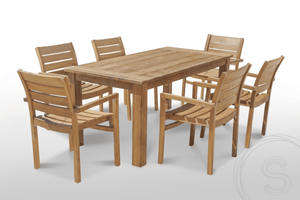 Teak Gartentisch 180 x 90 + 6 Gartenstühle Stacking

