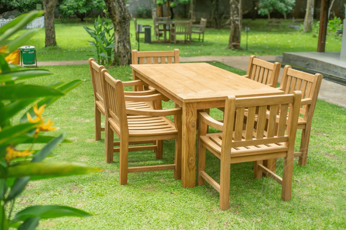 Teak Gartentisch 180 x 90 + 6 Gartenstühle Elephant