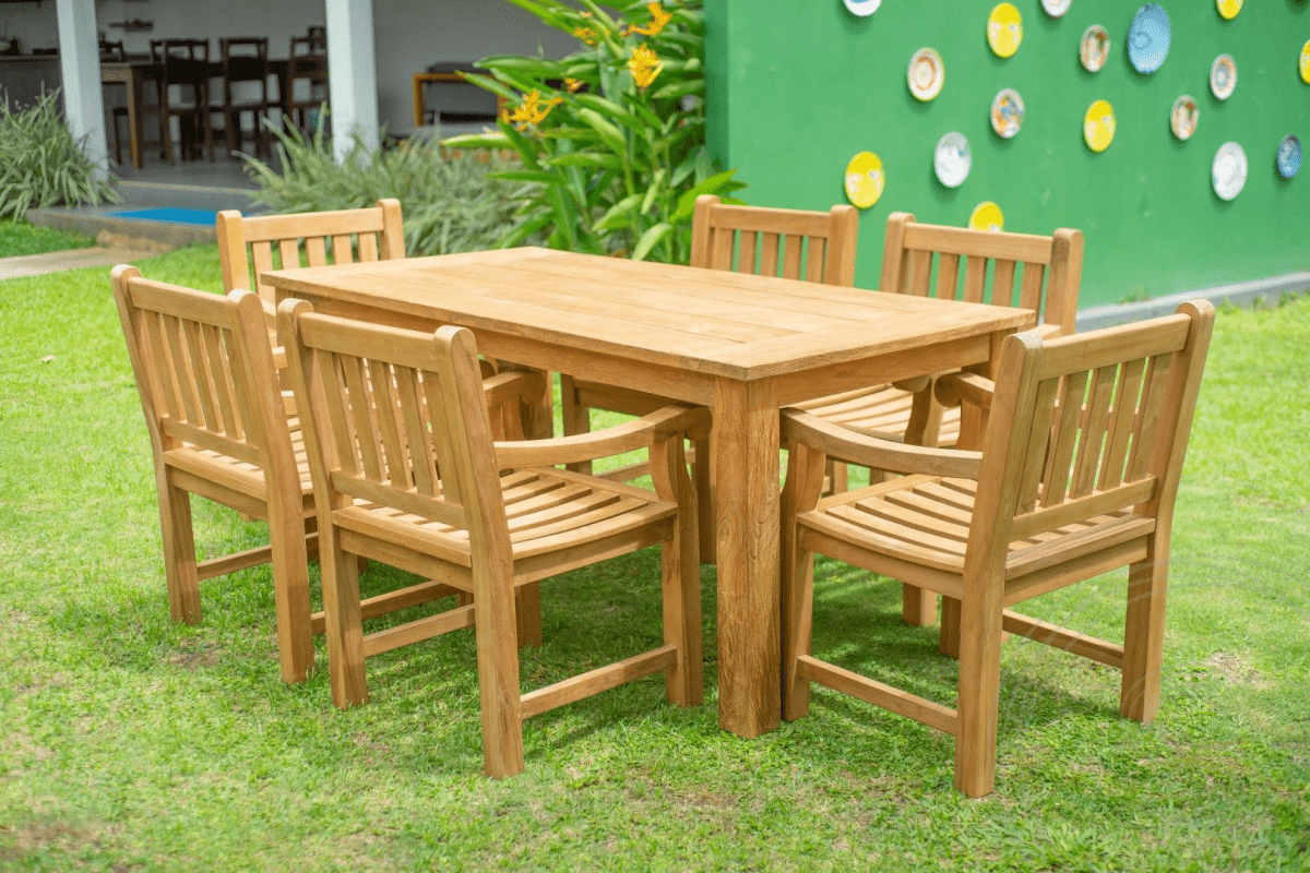 Teak Gartentisch 180 x 90 + 6 Gartenstühle Elephant