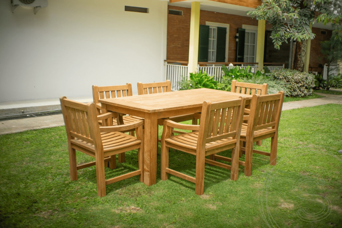 Teak Gartentisch 180 x 90 + 6 Gartenstühle Elephant