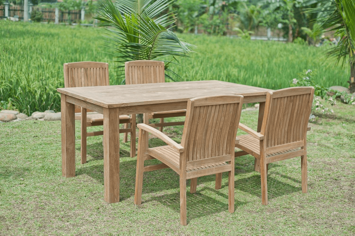 Teak Gartentisch 180x90cm + 4 Stapelstühle