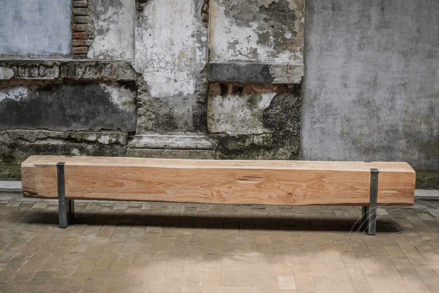 Teak balk bank met staal 265cm - Souren Meubels