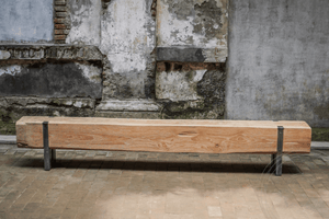 Teak balk bank met staal 265cm - Souren Meubels