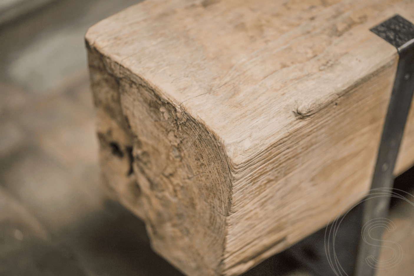 Teak balk bank met staal 265cm - Souren Meubels
