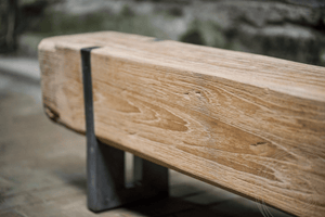 Teak balk bank met staal 265cm - Souren Meubels