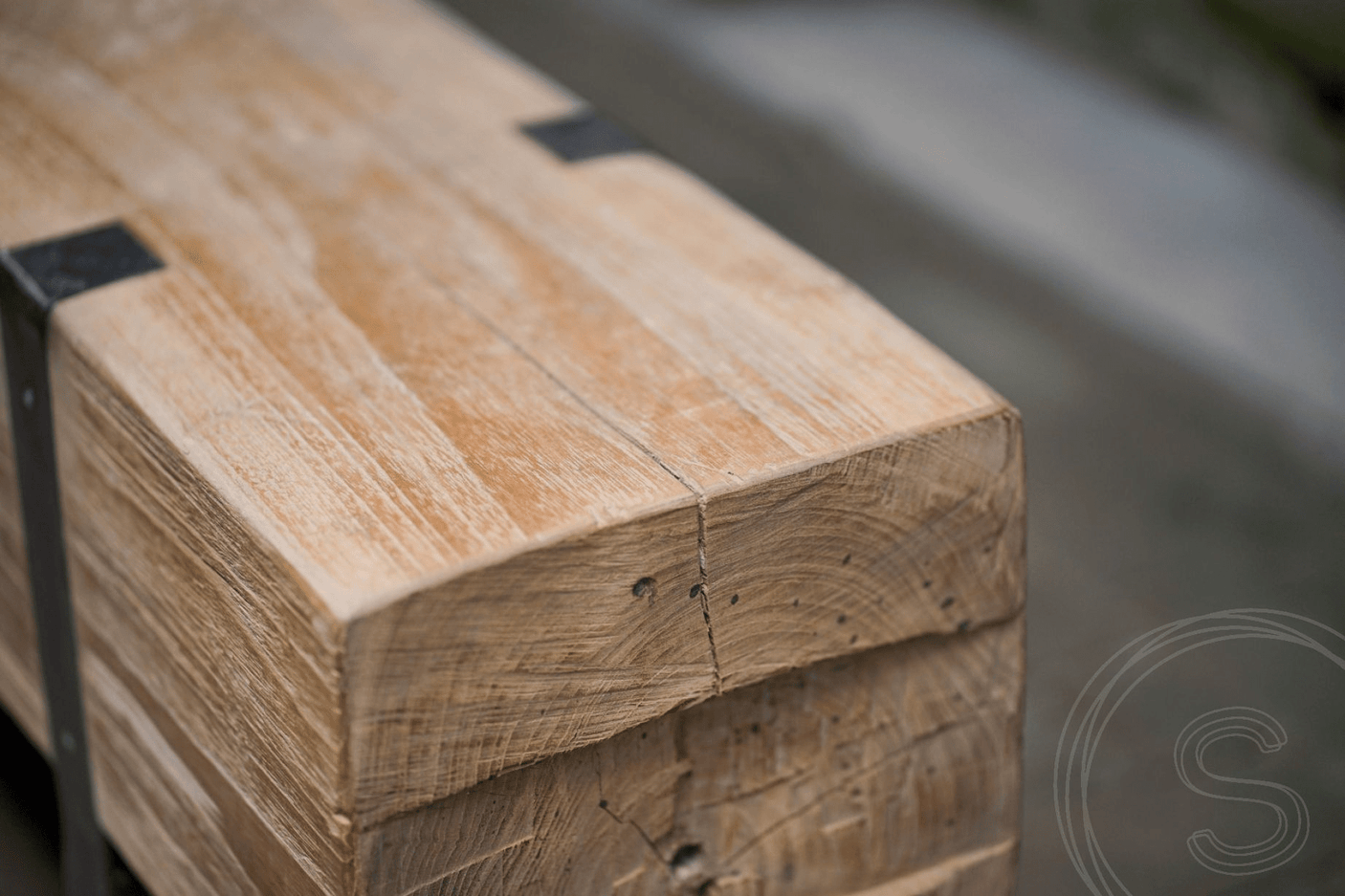 Teak balk bank met staal 265cm - Souren Meubels
