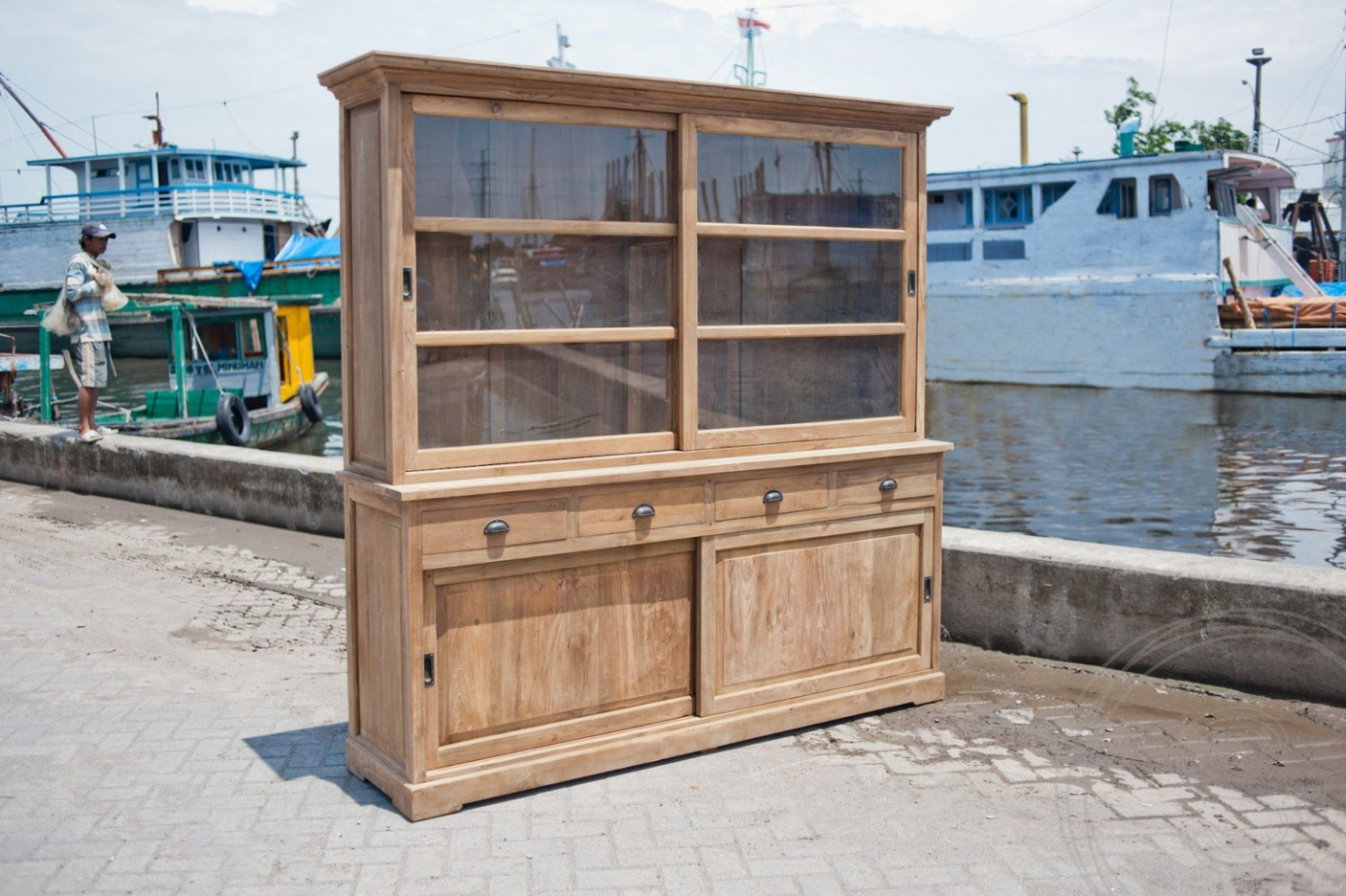 Teak Vitrinenschrank 200cm