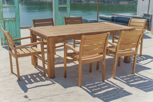 Teak Gartentisch 200 x 100 + 6 Gartenstühle Stacking