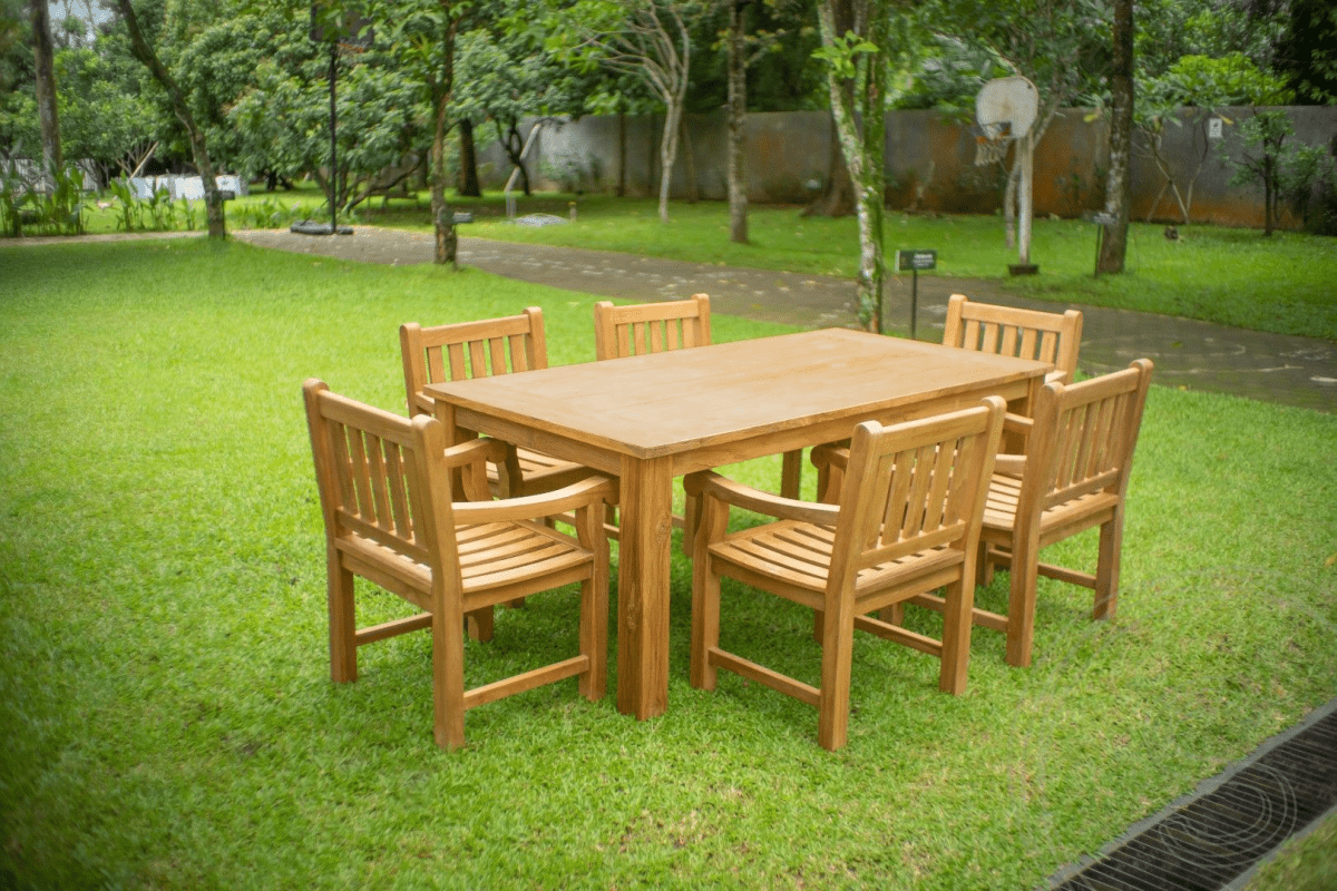 Teak Gartentisch 200 x 100 + 6 Gartenstühle Elephant
