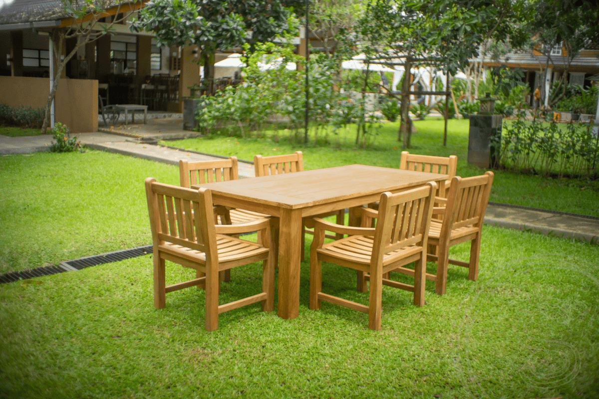 Teak Gartentisch 200 x 100 + 6 Gartenstühle Elephant