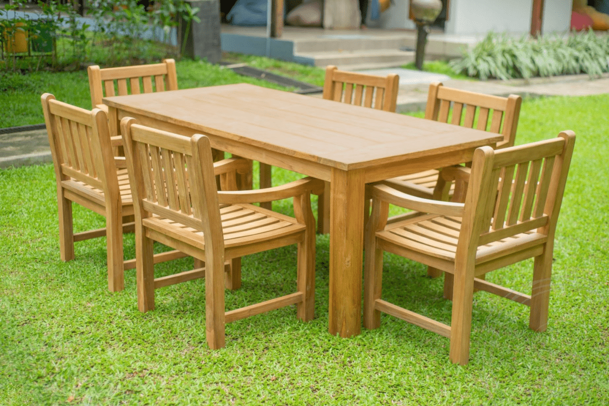 Teak Gartentisch 200 x 100 + 6 Gartenstühle Elephant