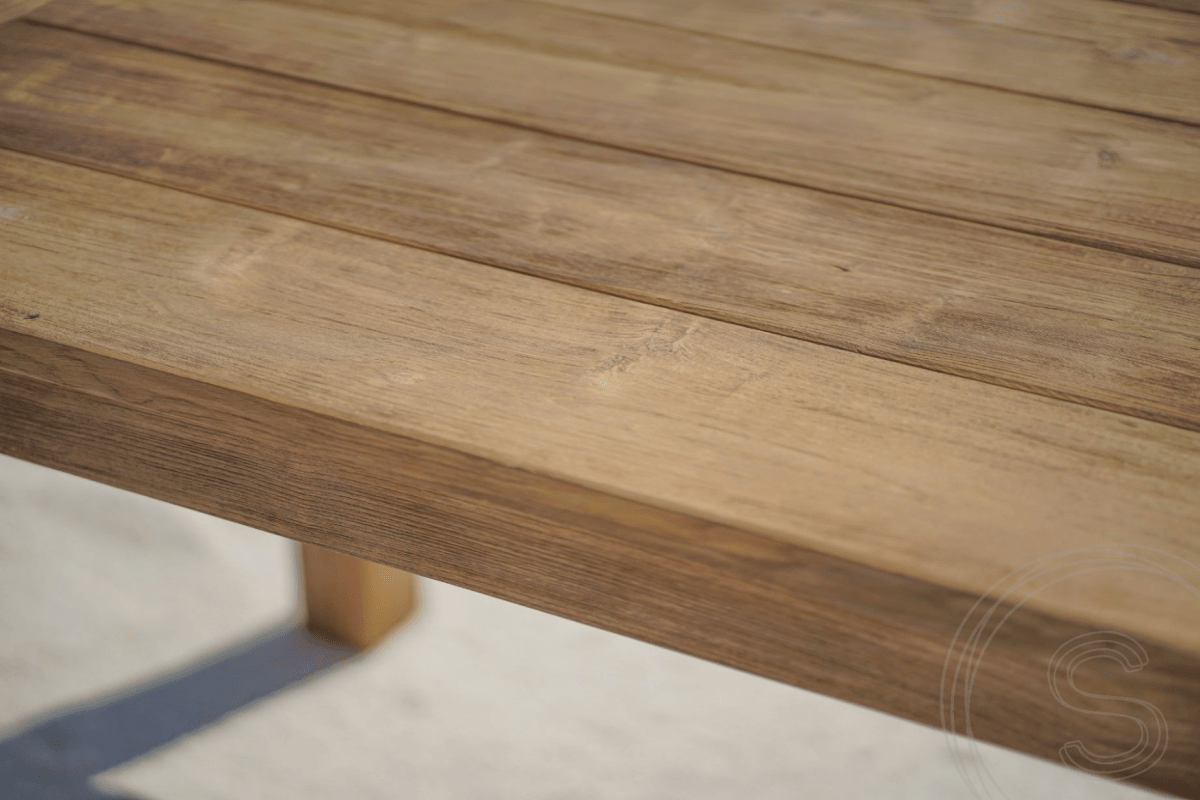 Teak Gartentisch 200 x 90 + 6 Gartenstühle Stacking