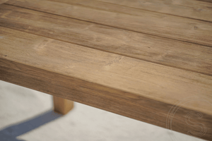 Teak Gartentisch 200 x 90 + 6 Gartenstühle Stacking