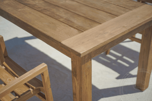 Teak Gartentisch 200 x 90 + 6 Gartenstühle Stacking