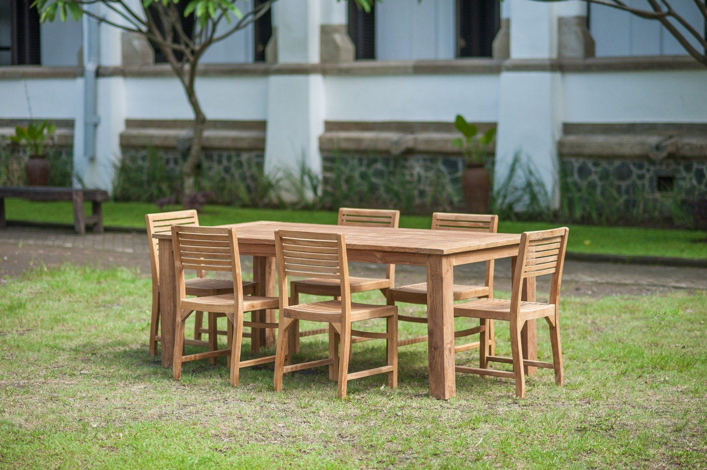 Teak Gartentisch 200x100 + 6 Bali Gartenstühle