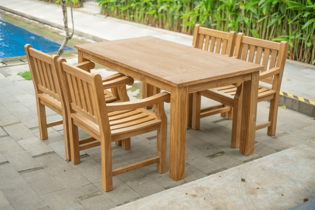 Teak Gartentisch 160 x 90 + 4 Gartenstühle Elephant